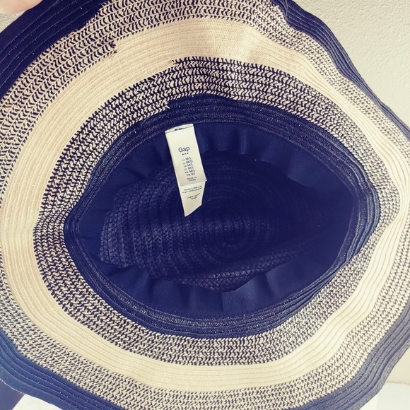 GAP Floppy STRAW SUN HAT BLACK WHITE - Picture 5 of 6